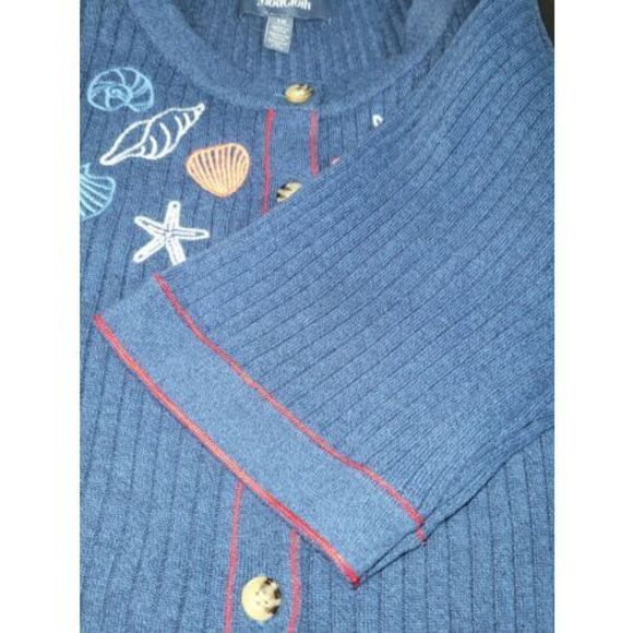 ModCloth Women's Short Sleeves Seashore Embroidered Blue Cotton Cardigan Size 1X - Picture 10 of 12